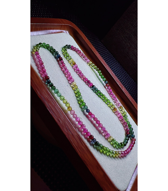 129F6 exquisite rainbow tourmaline three turn bracelet, size about 3.8mm, weight 12.2