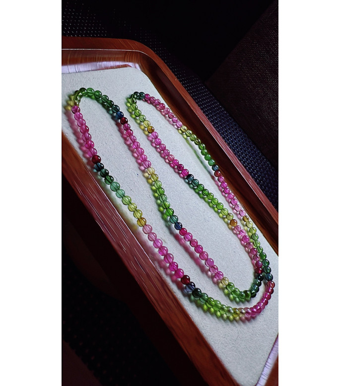 129F6 exquisite rainbow tourmaline three turn bracelet, size about 3.8mm, weight 12.2