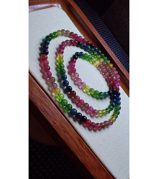129F2 exquisite thick colored rainbow tourmaline three circle bracelet, specification