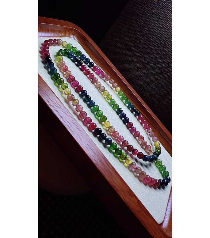129F1 exquisite thick colored rainbow tourmaline three turn bracelet, specification about