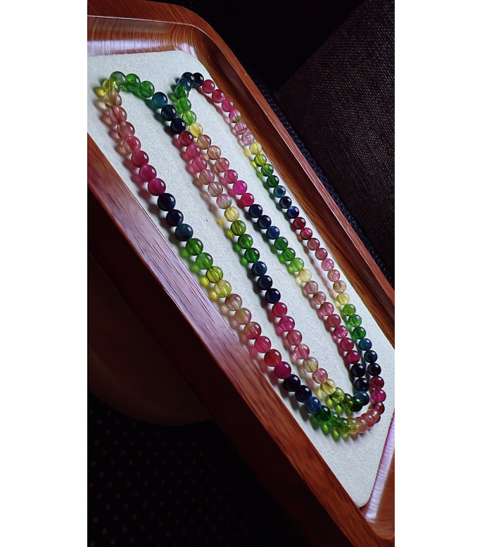 129F1 exquisite thick colored rainbow tourmaline three turn bracelet, specification about