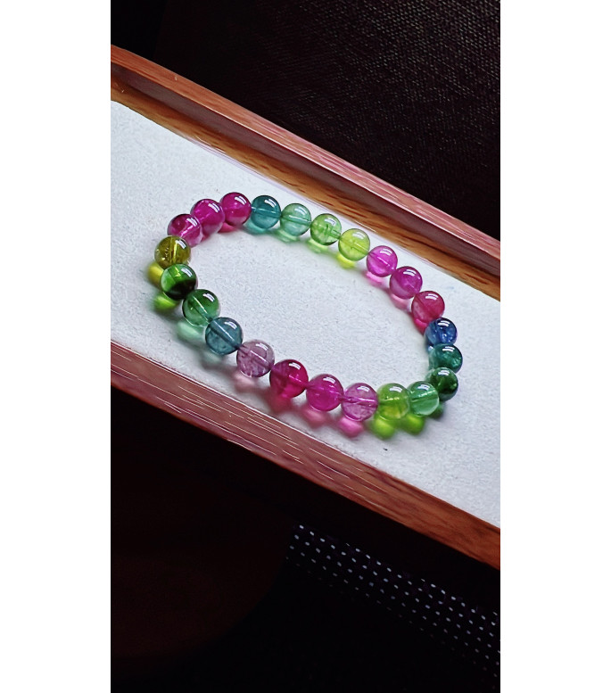126F14 exquisite rainbow tourmaline bracelet, size about 8mm, weight 19.9g, crystal