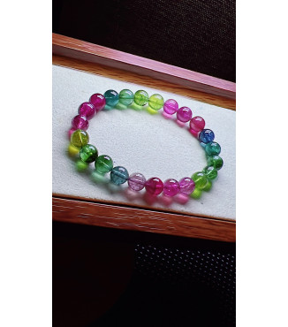 126F14 exquisite rainbow tourmaline bracelet, size about 8mm, weight 19.9g, crystal