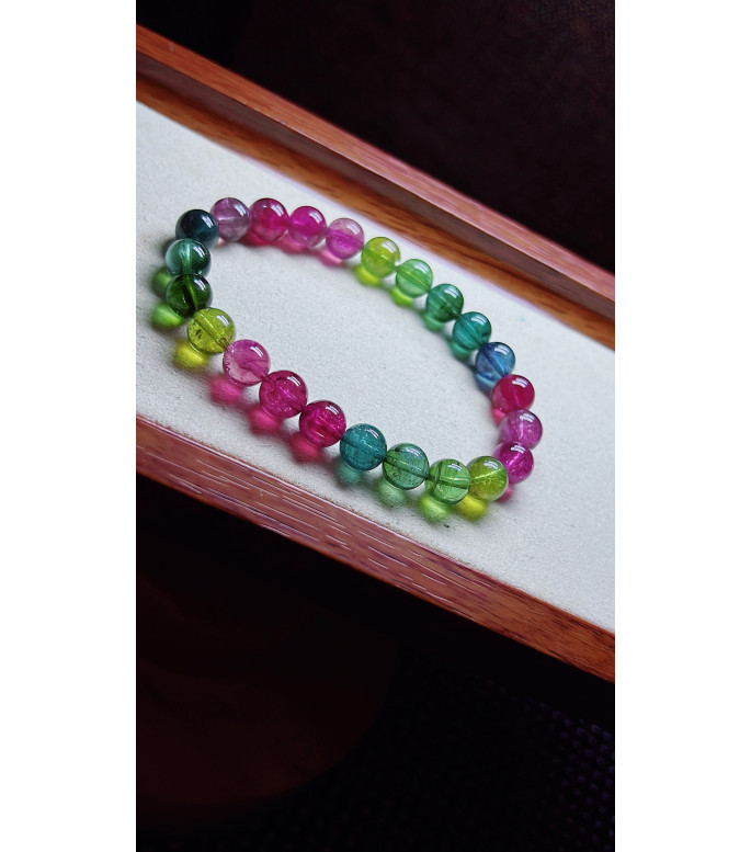 126F14 exquisite rainbow tourmaline bracelet, size about 8mm, weight 19.9g, crystal