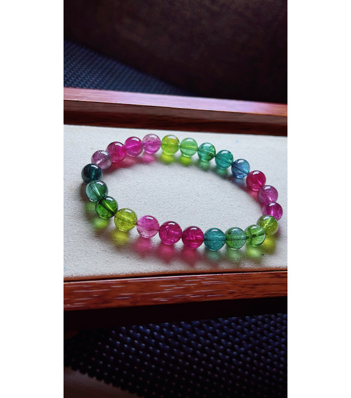 126F14 exquisite rainbow tourmaline bracelet, size about 8mm, weight 19.9g, crystal
