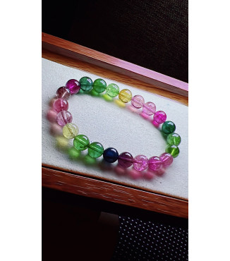 126F13 exquisite rainbow tourmaline bracelet, size about 8.4mm, weight 22.4g, crystal