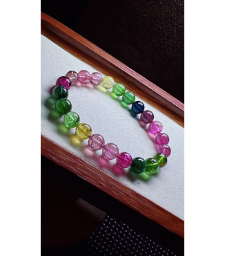 126F13 exquisite rainbow tourmaline bracelet, size about 8.4mm, weight 22.4g, crystal