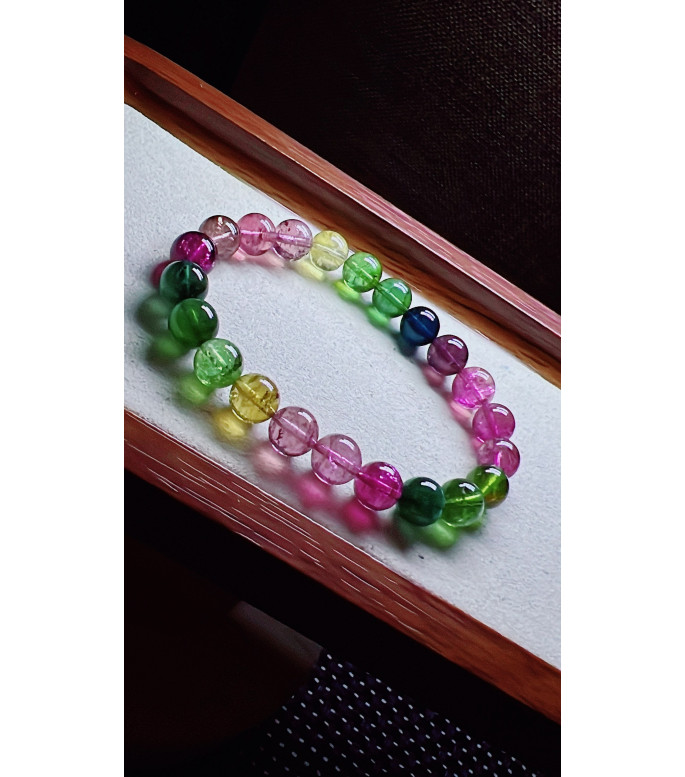 126F13 exquisite rainbow tourmaline bracelet, size about 8.4mm, weight 22.4g, crystal