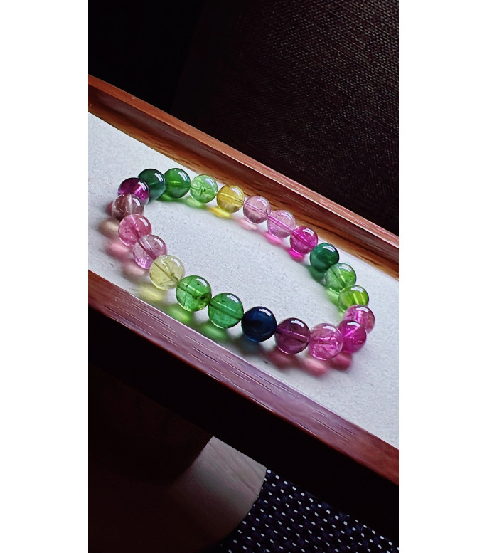 126F13 exquisite rainbow tourmaline bracelet, size about 8.4mm, weight 22.4g, crystal