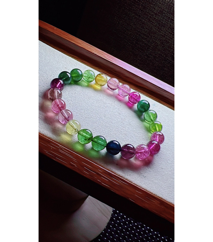 126F13 exquisite rainbow tourmaline bracelet, size about 8.4mm, weight 22.4g, crystal