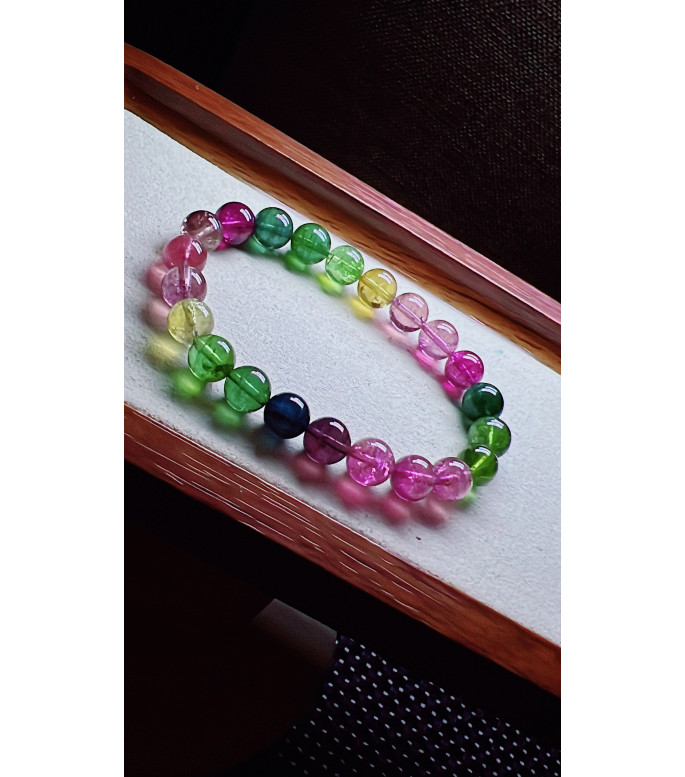 126F13 exquisite rainbow tourmaline bracelet, size about 8.4mm, weight 22.4g, crystal