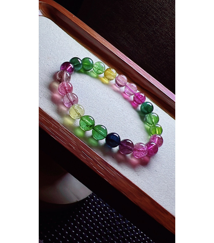 126F13 exquisite rainbow tourmaline bracelet, size about 8.4mm, weight 22.4g, crystal