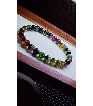 126F9 exquisite old watermelon tourmaline bracelet, size about 7mm, weight 15.3g, crystal