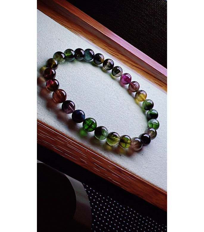 126F9 exquisite old watermelon tourmaline bracelet, size about 7mm, weight 15.3g, crystal