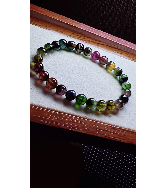 126F9 exquisite old watermelon tourmaline bracelet, size about 7mm, weight 15.3g, crystal