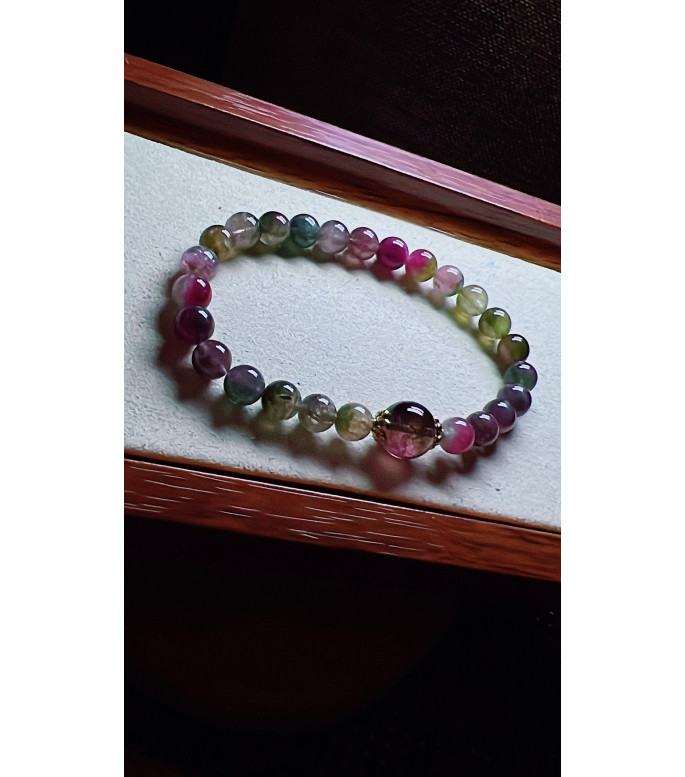 126F8 exquisite watermelon tourmaline bracelet, size about 7mm, weight 16.4g, crystal