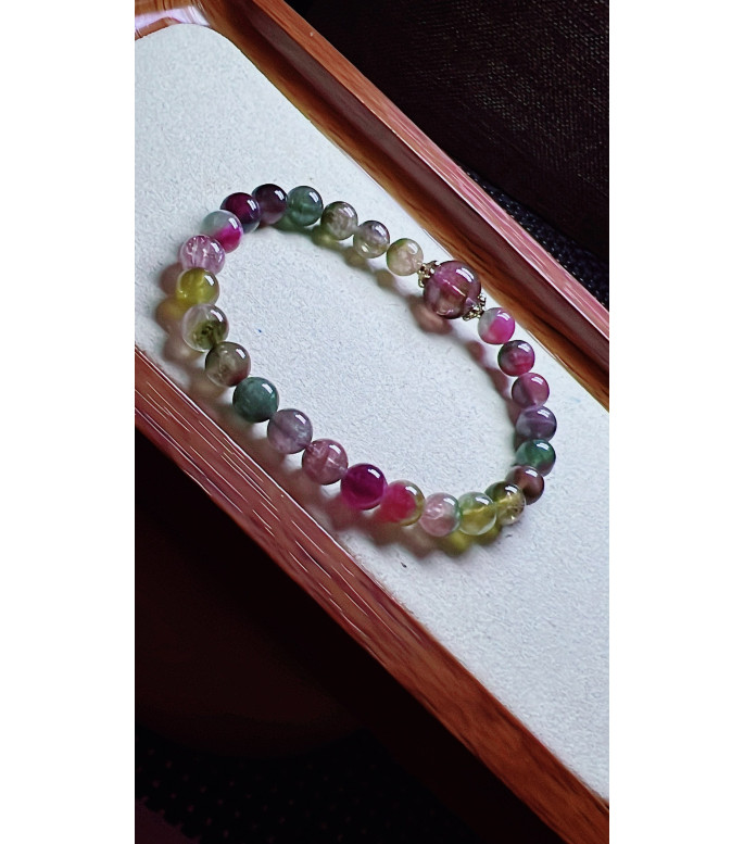 126F8 exquisite watermelon tourmaline bracelet, size about 7mm, weight 16.4g, crystal