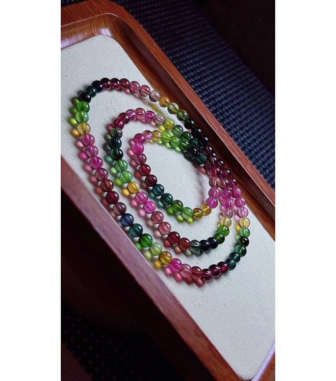 126F7 exquisite thick colored rainbow tourmaline three circle bracelet, size about 5.3mm