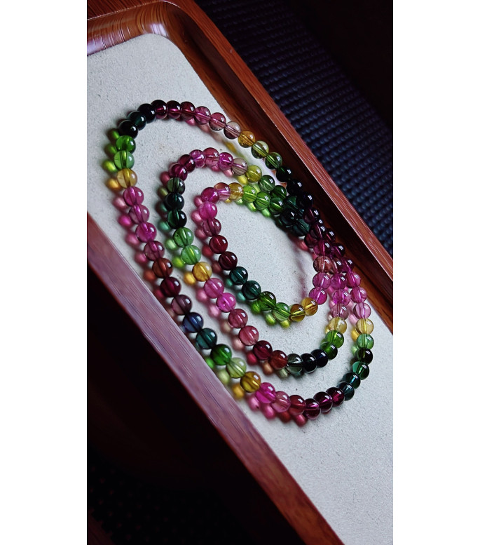 126F7 exquisite thick colored rainbow tourmaline three circle bracelet, size about 5.3mm