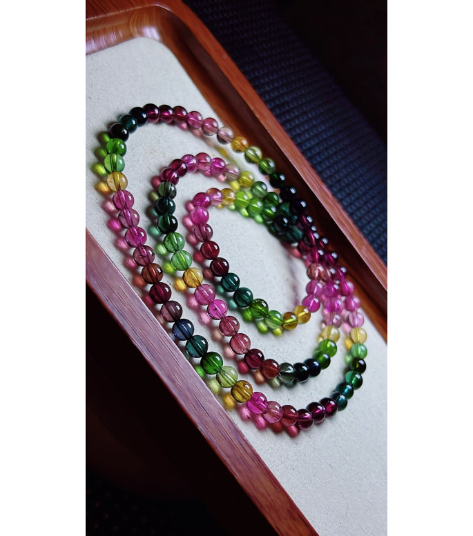 126F7 exquisite thick colored rainbow tourmaline three circle bracelet, size about 5.3mm