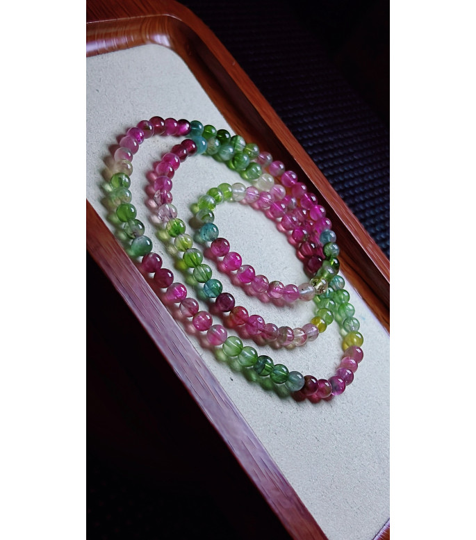 126F6 exquisite watermelon rainbow tourmaline three circle bracelet, size about 5.2mm
