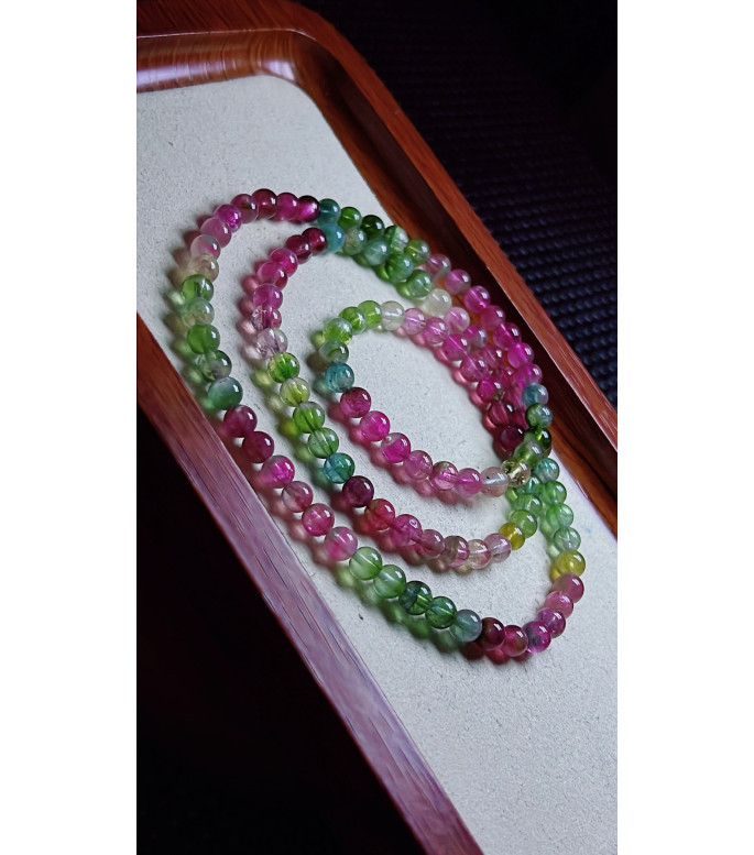 126F6 exquisite watermelon rainbow tourmaline three circle bracelet, size about 5.2mm