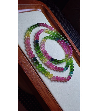 126F3 exquisite rainbow tourmaline three circle bracelet, size about 4.8mm, weight 20.6g