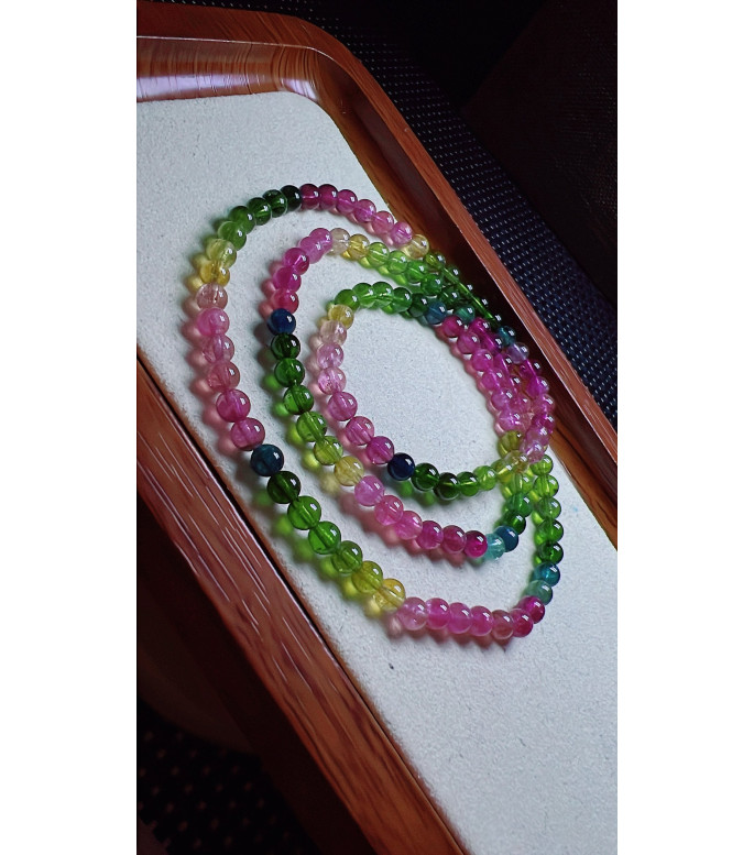 126F3 exquisite rainbow tourmaline three circle bracelet, size about 4.8mm, weight 20.6g