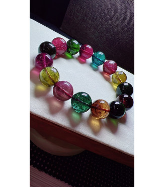 123F12 exquisite antique candy tourmaline bracelet, specification about 14mm, weight