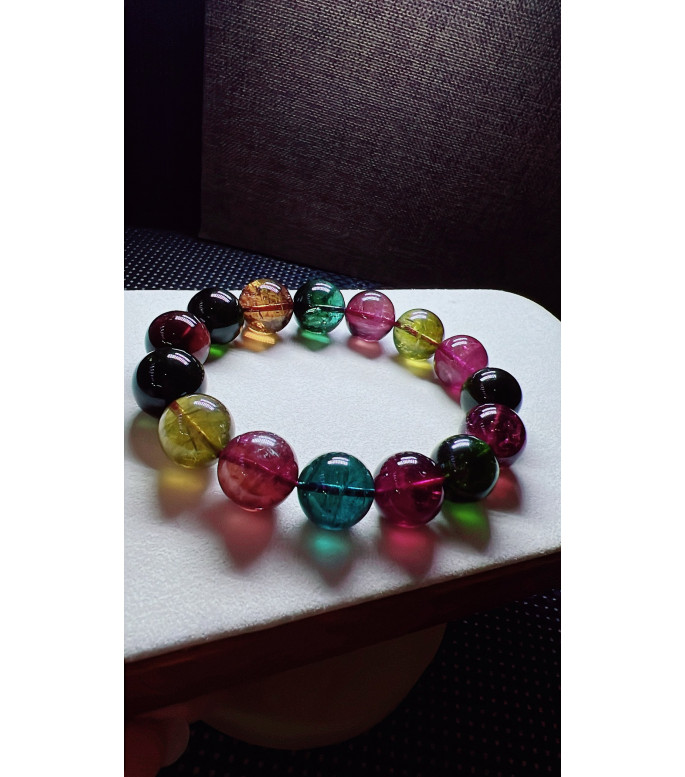 123F12 exquisite antique candy tourmaline bracelet, specification about 14mm, weight