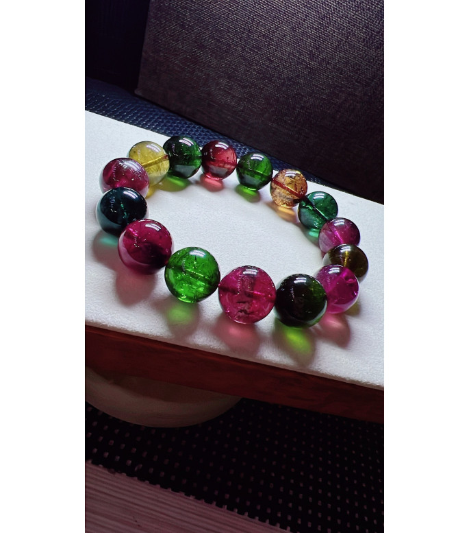 123F12 exquisite antique candy tourmaline bracelet, specification about 14mm, weight
