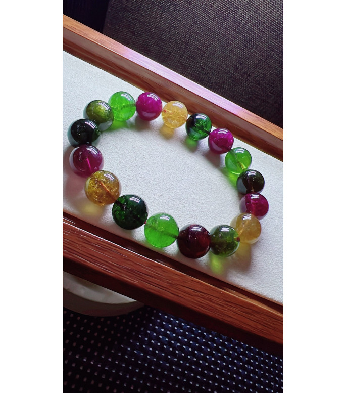 123F10 exquisite candy tourmaline bracelet, size about 11.3mm, weight 42.1g, crystal