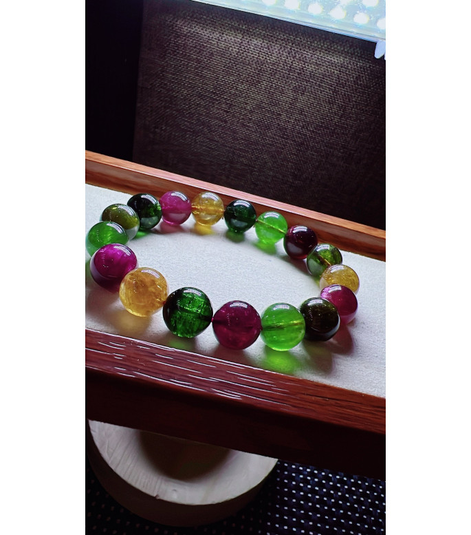 123F10 exquisite candy tourmaline bracelet, size about 11.3mm, weight 42.1g, crystal