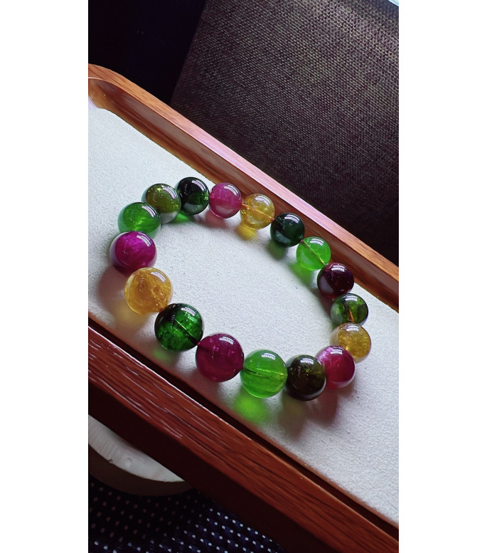 123F10 exquisite candy tourmaline bracelet, size about 11.3mm, weight 42.1g, crystal