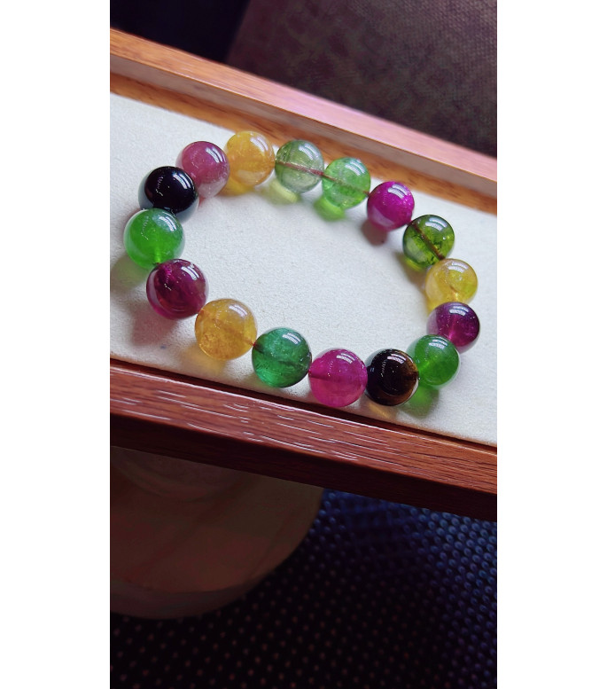 123F9 exquisite candy tourmaline bracelet, size about 12.5mm, weight 51.8g, crystal