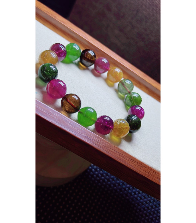 123F9 exquisite candy tourmaline bracelet, size about 12.5mm, weight 51.8g, crystal