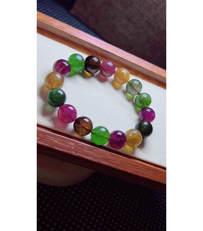 123F9 exquisite candy tourmaline bracelet, size about 12.5mm, weight 51.8g, crystal