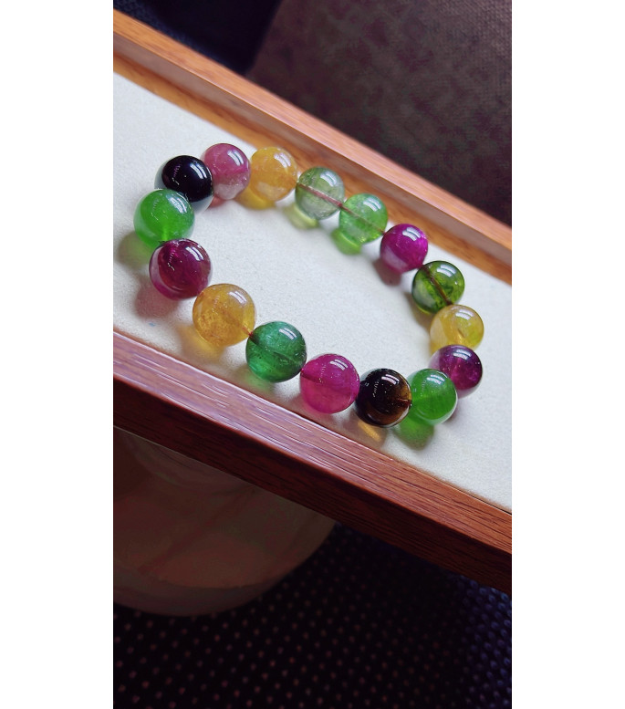 123F9 exquisite candy tourmaline bracelet, size about 12.5mm, weight 51.8g, crystal