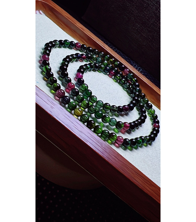 123F4 exquisite old mine black sugar tourmaline three circle bracelet, size about 5mm