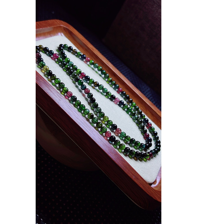 123F4 exquisite old mine black sugar tourmaline three circle bracelet, size about 5mm