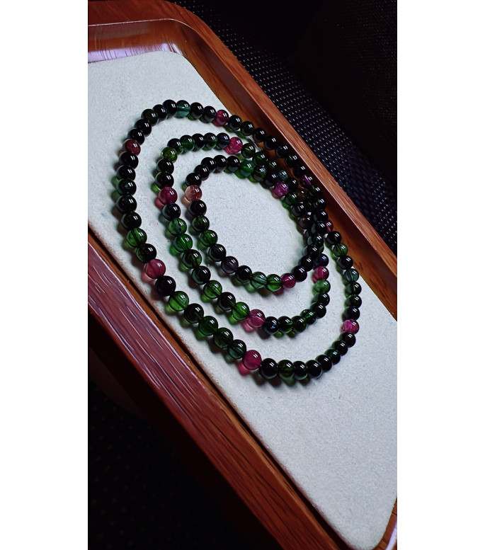 123F3 exquisite old mine black sugar tourmaline three circle bracelet, size about 5mm