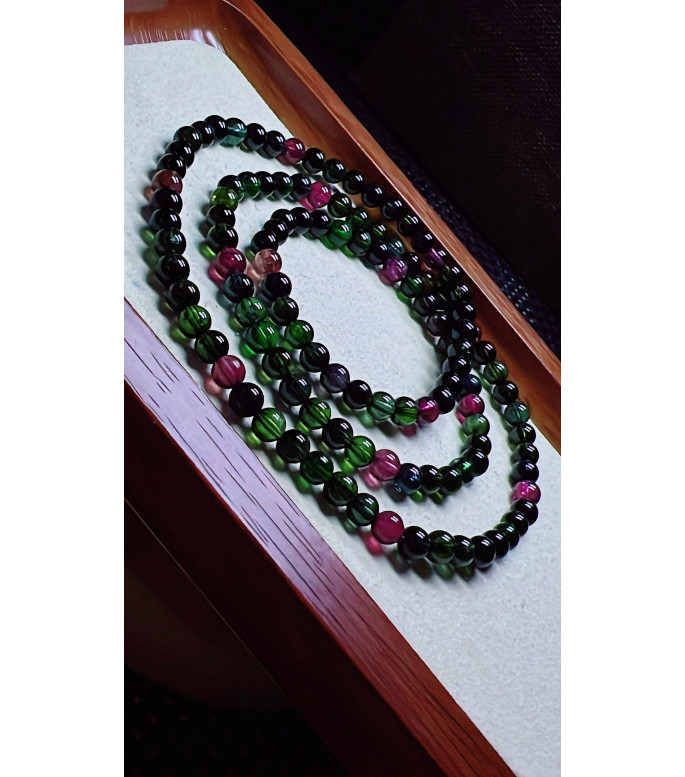 123F3 exquisite old mine black sugar tourmaline three circle bracelet, size about 5mm