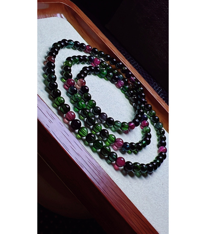 123F3 exquisite old mine black sugar tourmaline three circle bracelet, size about 5mm