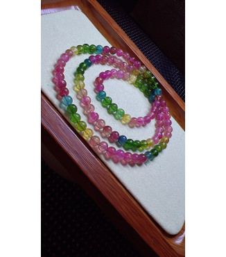 123F2 exquisite rainbow tourmaline three circle bracelet, size about 5.2mm, weight 25.1g