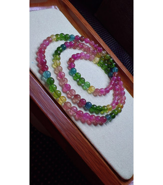 123F2 exquisite rainbow tourmaline three circle bracelet, size about 5.2mm, weight 25.1g