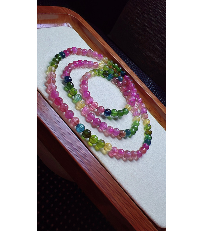 123F1 exquisite rainbow tourmaline three circle bracelet, size about 5mm, weight 22g