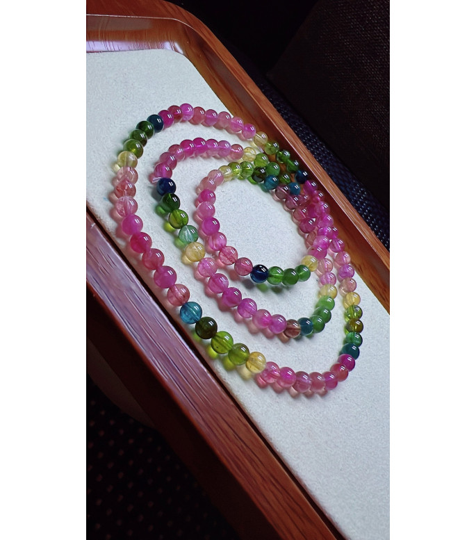 123F1 exquisite rainbow tourmaline three circle bracelet, size about 5mm, weight 22g