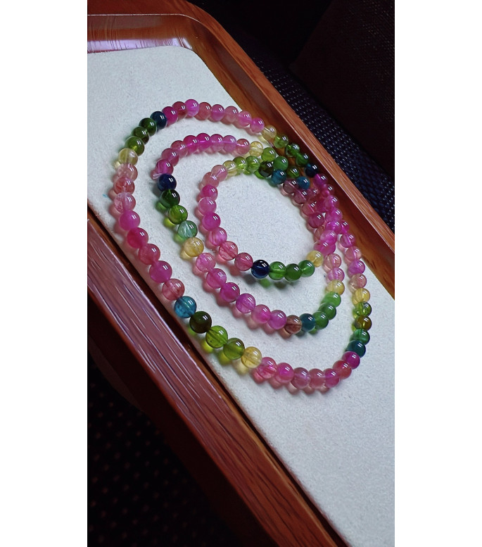 123F1 exquisite rainbow tourmaline three circle bracelet, size about 5mm, weight 22g
