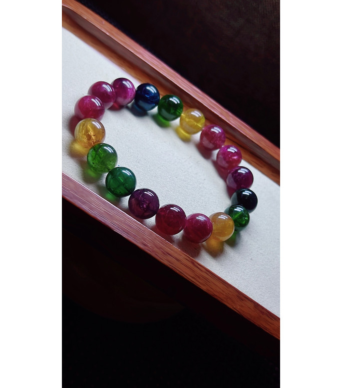 120F13 exquisite rainbow tourmaline bracelet, size about 11.5mm, weight 45.5g, crystal