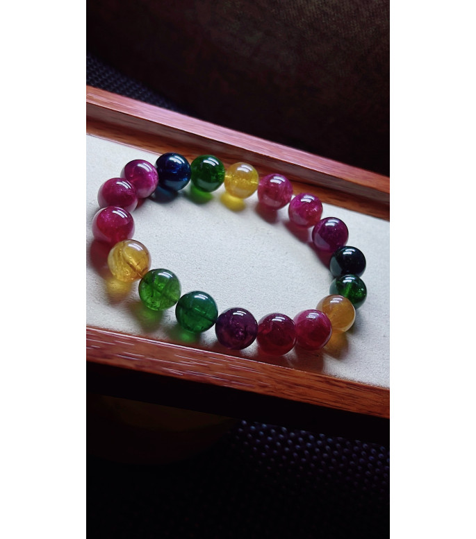120F13 exquisite rainbow tourmaline bracelet, size about 11.5mm, weight 45.5g, crystal